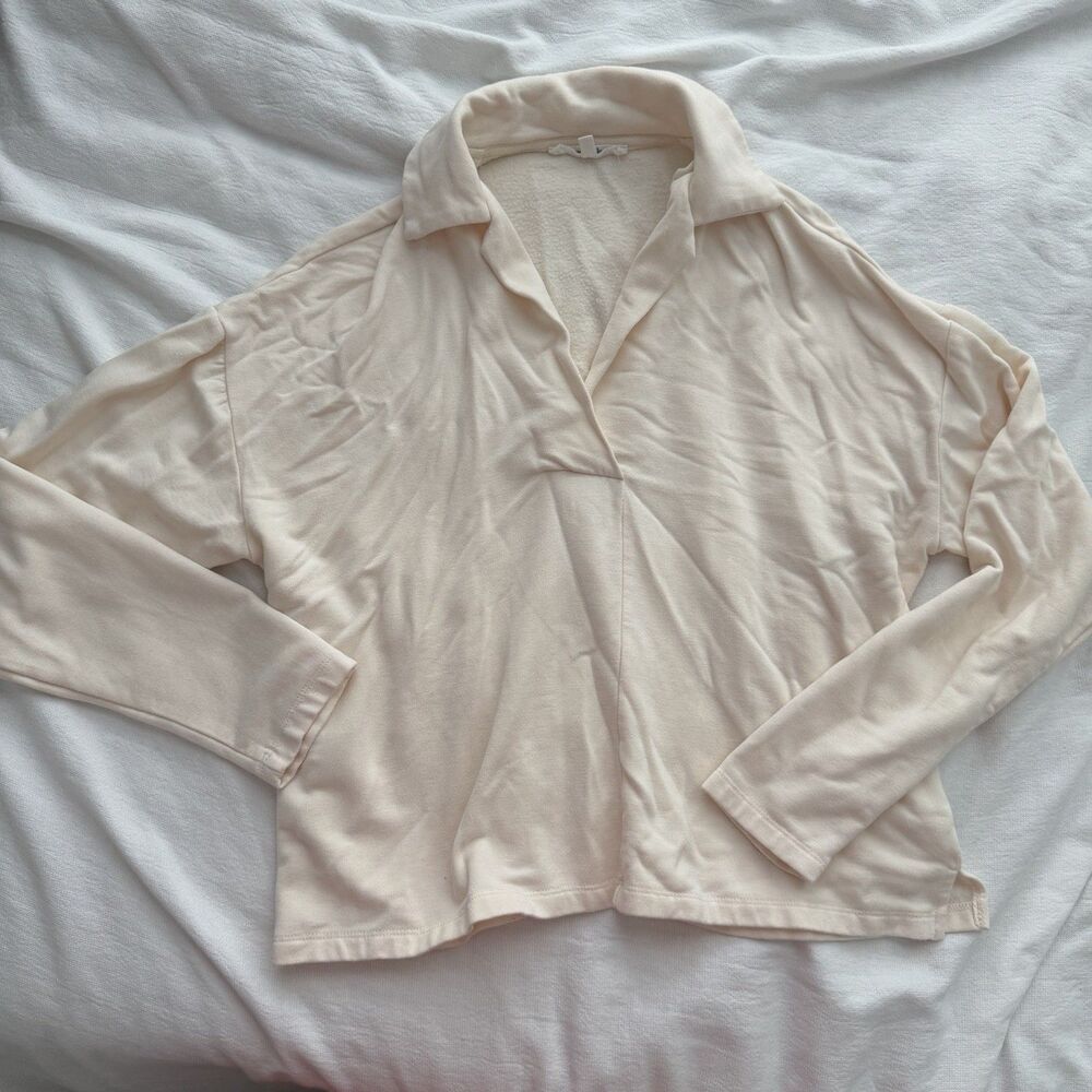 Workshop Women's Beige Solid Knit Collared Long Sleeve Pullover Top XS